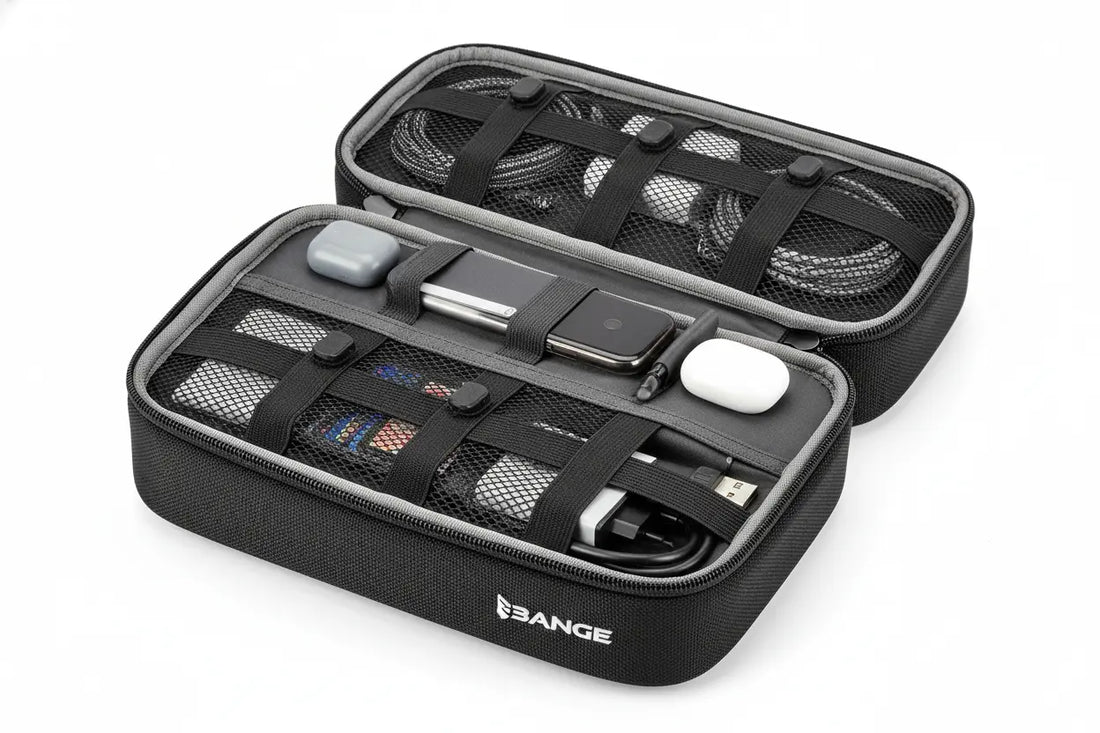BANGE Organisateur de voyage pour appareils électroniques, étui de rangement portable pour câbles, sac de transport extra large à 3 compartiments pour téléphone.