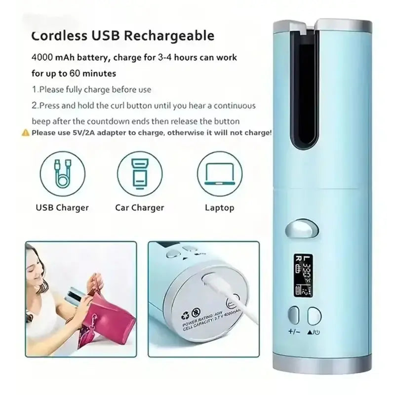 Portable Cordless Automatic Hair Curler Nivora