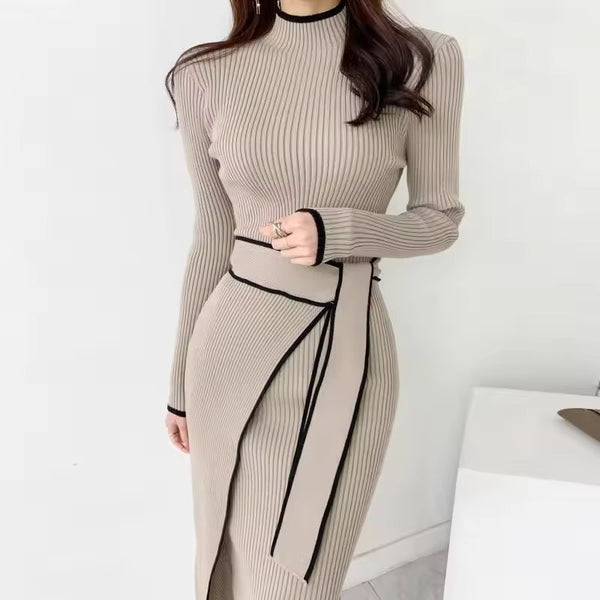 Elegant Lace-Up Knit Dress