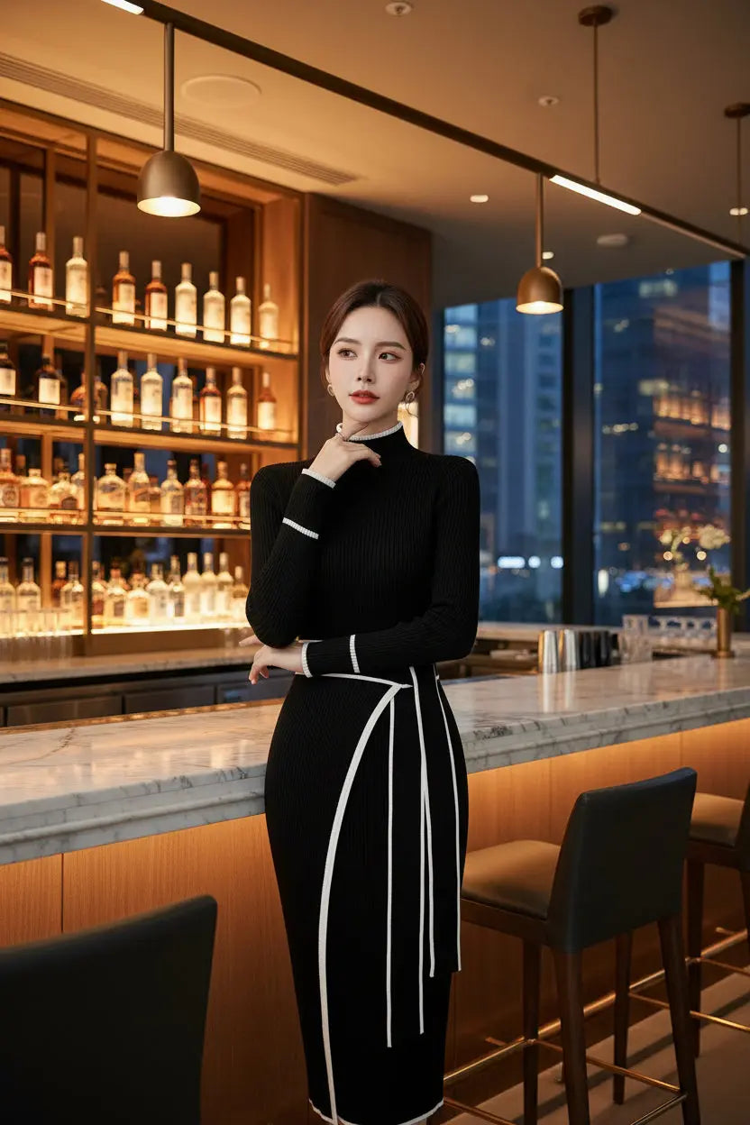 Elegant Lace-Up Knit Dress Nivora Lux