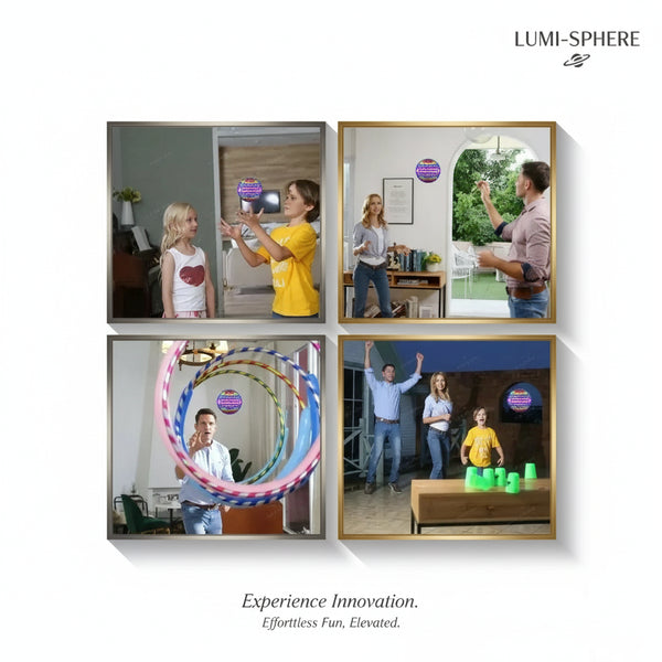 Collage of people playing with colorful rings in various settings