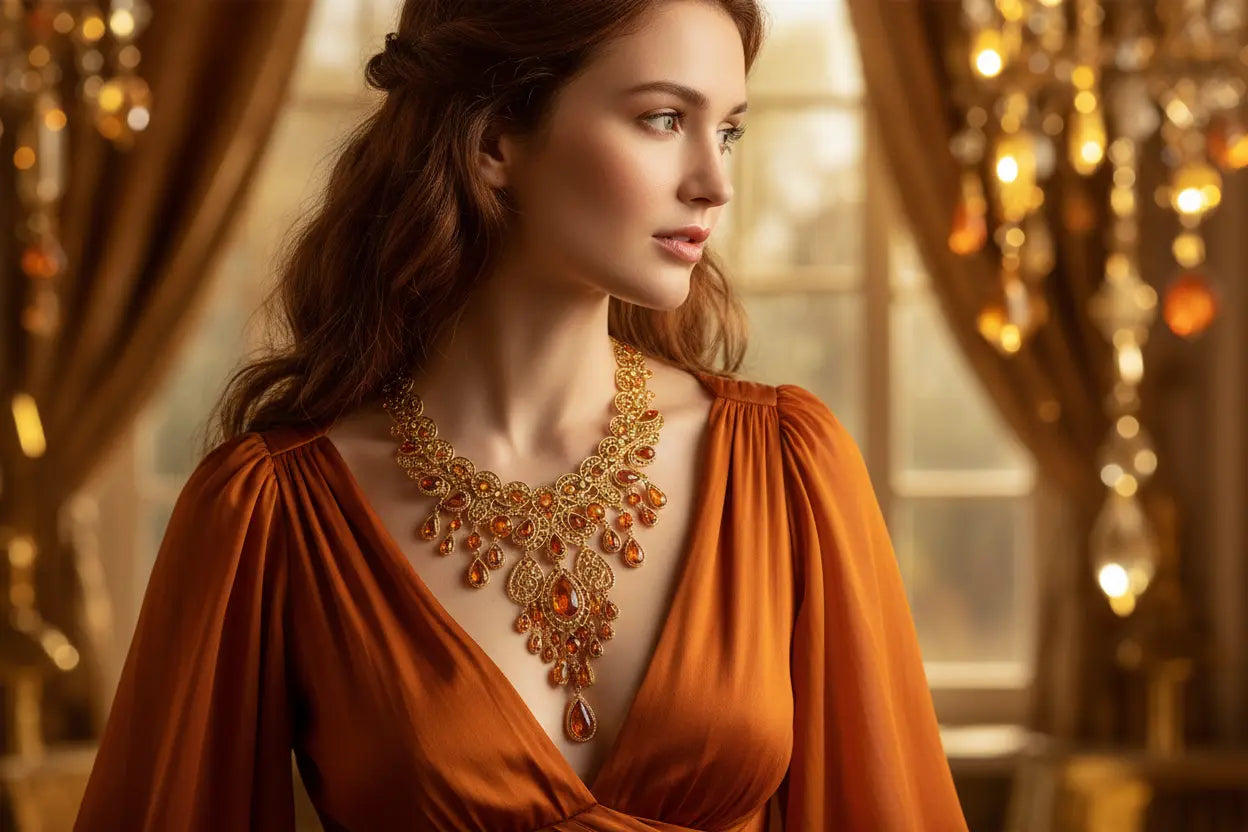 je veux un collier sur une belle femme de colore ore orange