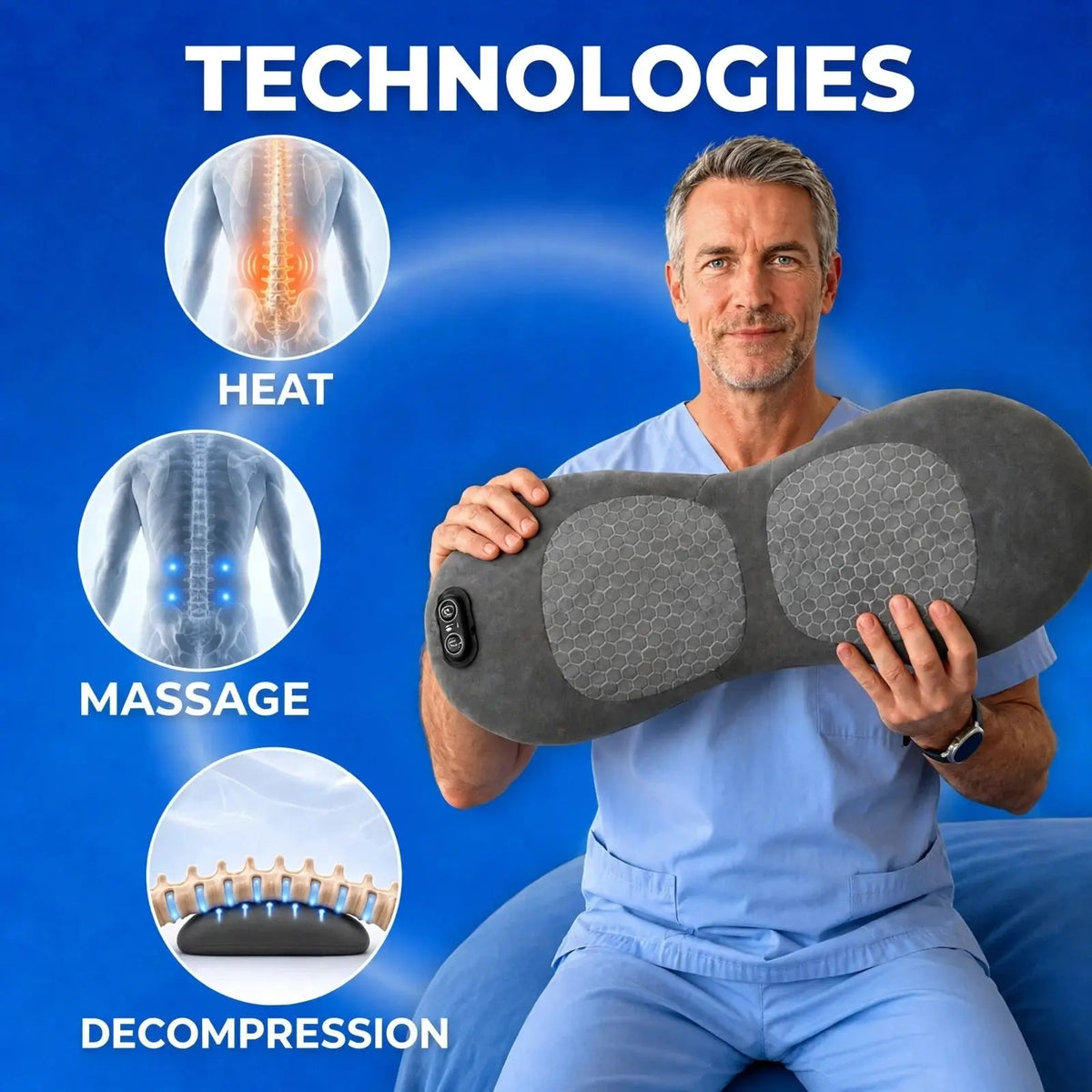 3-in-1 Heated Back Massager and Lumbar Support Pillow Nivora
