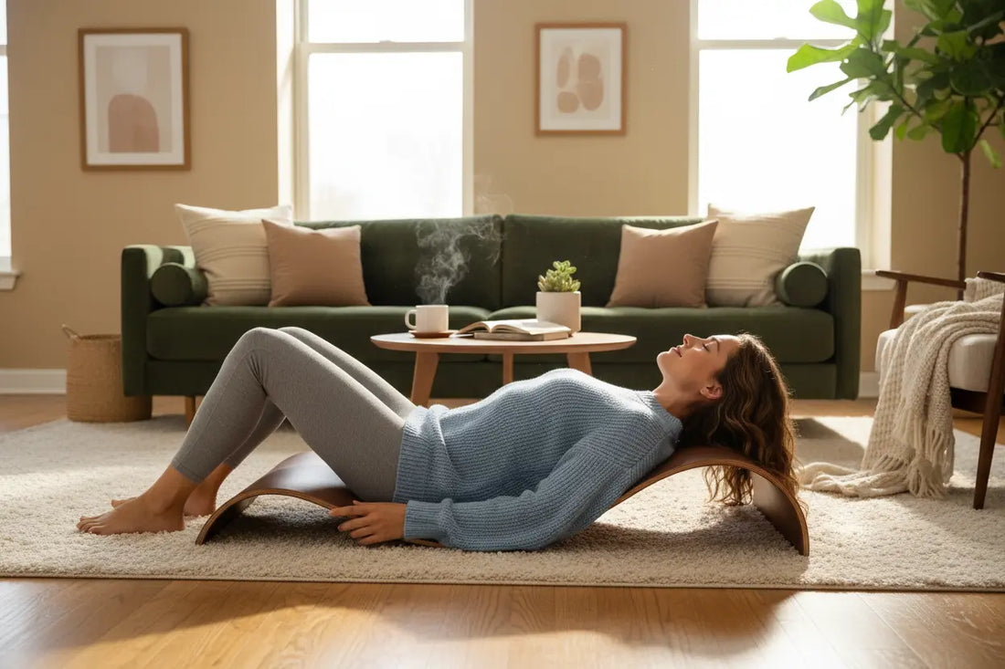 une belle femme dans ca maison qui utilise ca Ultimate Back Relief Board