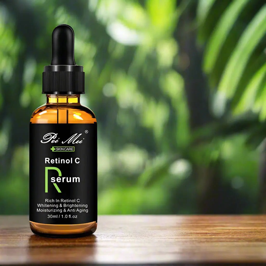Retinol C serum bottle with dropper on a white background